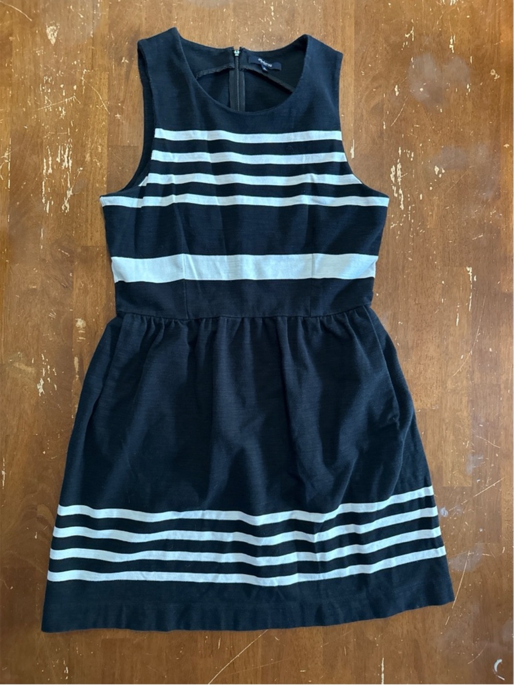 Madewell Black and White Striped Sleeveless Knit Dress